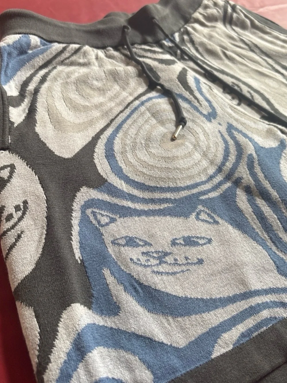 Ripndip Blue and Gray Swirl Cat Knit Athletic Shorts